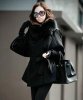 韩版女装外套2011春新黑毛领加厚呢大衣 大码阔口袖呢外套